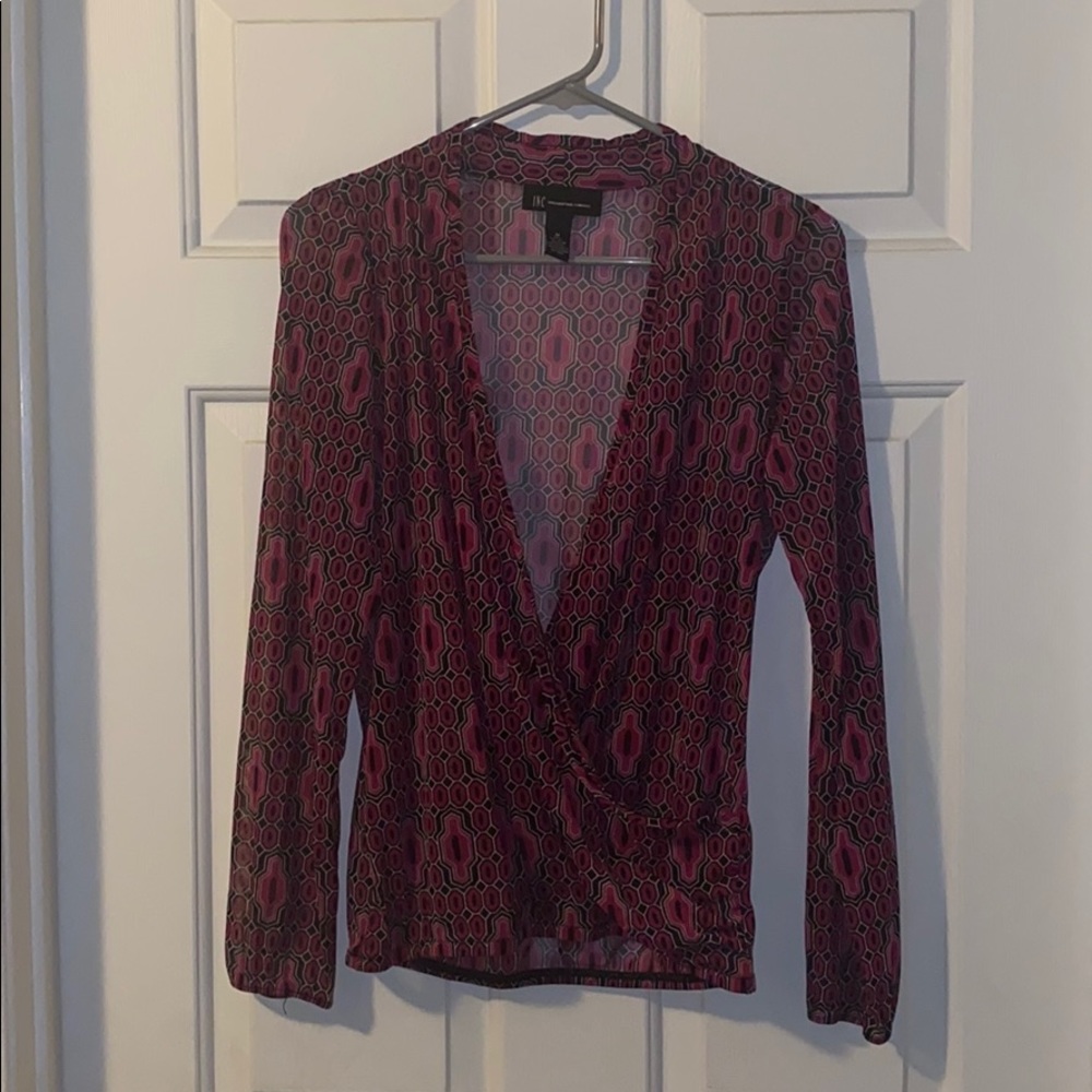 INC See-Through Deep V Blouse Size Medium